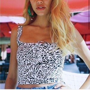 With Jean Black and White Patterned Crop Top